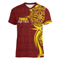 Personalised Tonga High School Women V-Neck T-Shirt THS Tongan Ngatu Pattern - Polynesian Pride