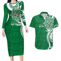 Personalised Liahona - Saineha High School Couples Matching Long Sleeve Bodycon Dress and Hawaiian Shirt Tongan Ngatu Pattern - Polynesian Pride