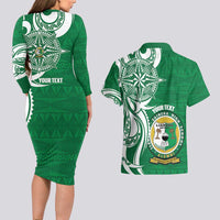 Personalised Liahona - Saineha High School Couples Matching Long Sleeve Bodycon Dress and Hawaiian Shirt Tongan Ngatu Pattern - Polynesian Pride