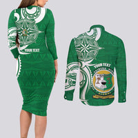 Personalised Liahona - Saineha High School Couples Matching Long Sleeve Bodycon Dress and Long Sleeve Button Shirt Tongan Ngatu Pattern - Polynesian Pride