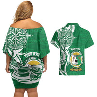 Personalised Liahona - Saineha High School Couples Matching Off Shoulder Short Dress and Hawaiian Shirt Tongan Ngatu Pattern - Polynesian Pride