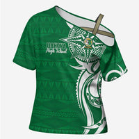 Personalised Liahona - Saineha High School Cross Shoulder Shirt Tongan Ngatu Pattern - Polynesian Pride