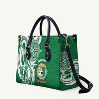 Personalised Liahona - Saineha High School Leather Bag Tongan Ngatu Pattern LT14 Green - Polynesian Pride