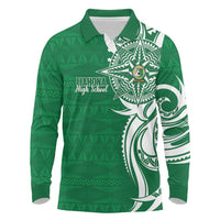 Personalised Liahona - Saineha High School Long Sleeve Polo Shirt Tongan Ngatu Pattern - Polynesian Pride