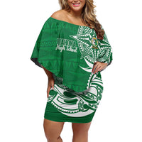 Personalised Liahona - Saineha High School Off Shoulder Short Dress Tongan Ngatu Pattern - Polynesian Pride