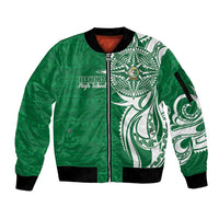 Personalised Liahona - Saineha High School Sleeve Zip Bomber Jacket Tongan Ngatu Pattern - Polynesian Pride