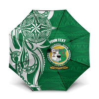 Personalised Liahona - Saineha High School Umbrella Tongan Ngatu Pattern LT14 One Size Folded 11.42 inch Opened Diameter 37.4 inch Green - Polynesian Pride