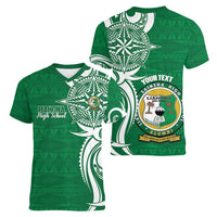 Personalised Liahona - Saineha High School Women V-Neck T-Shirt Tongan Ngatu Pattern - Polynesian Pride