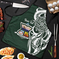 Personalised Tonga Takuilau College Apron Est 1975 Tongan Ngatu Pattern LT14 Green - Polynesian Pride