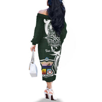 Personalised Tonga Takuilau College Family Matching Off The Shoulder Long Sleeve Dress and Hawaiian Shirt Est 1975 Tongan Ngatu Pattern - Polynesian Pride