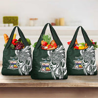 Personalised Tonga Takuilau College Grocery Bag Est 1975 Tongan Ngatu Pattern LT14 3-pack One Size Green - Polynesian Pride