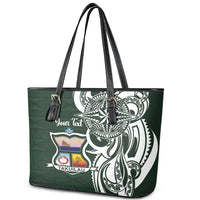 Personalised Tonga Takuilau College Leather Tote Bag Est 1975 Tongan Ngatu Pattern - Polynesian Pride