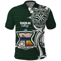 Personalised Tonga Takuilau College Polo Shirt Est 1975 Tongan Ngatu Pattern LT14 Green - Polynesian Pride