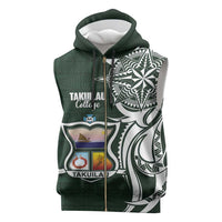 Personalised Tonga Takuilau College Sleeveless Zip Hoodie Est 1975 Tongan Ngatu Pattern LT14 Green - Polynesian Pride