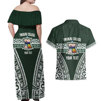 Personalised Tonga Takuilau College Couples Matching Off Shoulder Maxi Dress and Hawaiian Shirt 50th Anniversary Ngatu Kupesi - Polynesian Pride