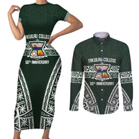 Personalised Tonga Takuilau College Couples Matching Short Sleeve Bodycon Dress and Long Sleeve Button Shirt 50th Anniversary Ngatu Kupesi - Polynesian Pride