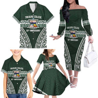 Personalised Tonga Takuilau College Family Matching Off The Shoulder Long Sleeve Dress and Hawaiian Shirt 50th Anniversary Ngatu Kupesi - Polynesian Pride