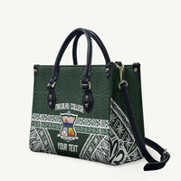 Personalised Tonga Takuilau College Leather Bag 50th Anniversary Ngatu Kupesi LT14 Green - Polynesian Pride