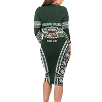 Personalised Tonga Takuilau College Long Sleeve Bodycon Dress 50th Anniversary Ngatu Kupesi - Polynesian Pride