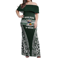 Personalised Tonga Takuilau College Off Shoulder Maxi Dress 50th Anniversary Ngatu Kupesi - Polynesian Pride