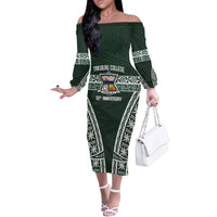 Personalised Tonga Takuilau College Off The Shoulder Long Sleeve Dress 50th Anniversary Ngatu Kupesi - Polynesian Pride