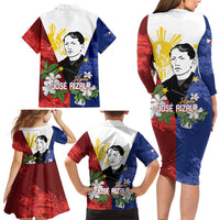 Philippines Rizal Day Family Matching Long Sleeve Bodycon Dress and Hawaiian Shirt Filipino Sampaguita Grunge Style - Polynesian Pride