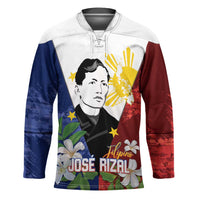 Philippines Rizal Day Hockey Jersey Filipino Sampaguita Grunge Style LT14 Unisex Blue - Polynesian Pride