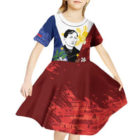Philippines Rizal Day Kid Short Sleeve Dress Filipino Sampaguita Grunge Style - Polynesian Pride