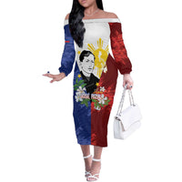 Philippines Rizal Day Off The Shoulder Long Sleeve Dress Filipino Sampaguita Grunge Style - Polynesian Pride