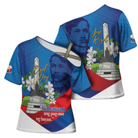 Philippines Rizal Day Cross Shoulder Shirt Filipino Motto Stella Polynesian Pattern - Polynesian Pride