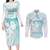 Polynesia Cervical Cancer Awareness Month Couples Matching Long Sleeve Bodycon Dress and Long Sleeve Button Shirt Polynesian Women Faith Hope Love!
