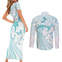Polynesia Cervical Cancer Awareness Month Couples Matching Short Sleeve Bodycon Dress and Long Sleeve Button Shirt Polynesian Women Faith Hope Love!