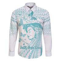 Polynesia Cervical Cancer Awareness Month Family Matching Long Sleeve Bodycon Dress and Hawaiian Shirt Polynesian Women Faith Hope Love!