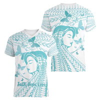 Polynesia Cervical Cancer Awareness Month Women V-Neck T-Shirt Polynesian Women Faith Hope Love!