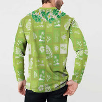 Aloha Hawaii Tuberose Lei Button Sweatshirt Tropical Vibes Green Color - Polynesian Pride