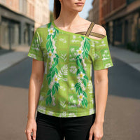 Aloha Hawaii Tuberose Lei Cross Shoulder Shirt Tropical Vibes Green Color - Polynesian Pride