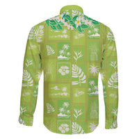 Aloha Hawaii Tuberose Lei Family Matching Long Sleeve Bodycon Dress and Hawaiian Shirt Tropical Vibes Green Color - Polynesian Pride