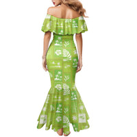 Aloha Hawaii Tuberose Lei Family Matching Mermaid Dress and Hawaiian Shirt Tropical Vibes Green Color - Polynesian Pride