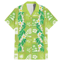 Aloha Hawaii Tuberose Lei Family Matching Off The Shoulder Long Sleeve Dress and Hawaiian Shirt Tropical Vibes Green Color - Polynesian Pride