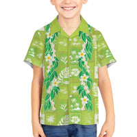 Aloha Hawaii Tuberose Lei Family Matching Off The Shoulder Long Sleeve Dress and Hawaiian Shirt Tropical Vibes Green Color - Polynesian Pride