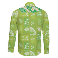 Aloha Hawaii Tuberose Lei Family Matching Off Shoulder Maxi Dress and Hawaiian Shirt Tropical Vibes Green Color - Polynesian Pride