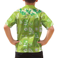 Aloha Hawaii Tuberose Lei Family Matching Off Shoulder Short Dress and Hawaiian Shirt Tropical Vibes Green Color - Polynesian Pride