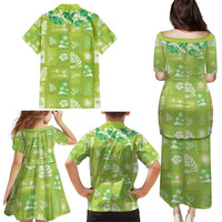 Aloha Hawaii Tuberose Lei Family Matching Puletasi and Hawaiian Shirt Tropical Vibes Green Color - Polynesian Pride