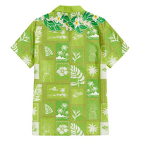 Aloha Hawaii Tuberose Lei Family Matching Short Sleeve Bodycon Dress and Hawaiian Shirt Tropical Vibes Green Color - Polynesian Pride