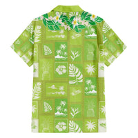 Aloha Hawaii Tuberose Lei Family Matching Tank Maxi Dress and Hawaiian Shirt Tropical Vibes Green Color - Polynesian Pride