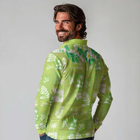 Aloha Hawaii Tuberose Lei Long Sleeve Polo Shirt Tropical Vibes Green Color - Polynesian Pride