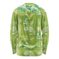 Aloha Hawaii Tuberose Lei Long Sleeve Shirt Tropical Vibes Green Color - Polynesian Pride