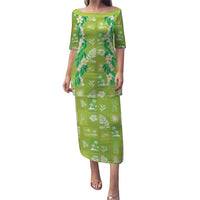 Aloha Hawaii Tuberose Lei Puletasi Tropical Vibes Green Color LT14 Long Dress Green - Polynesian Pride