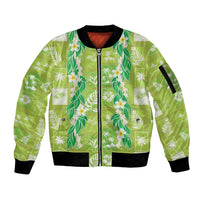 Aloha Hawaii Tuberose Lei Sleeve Zip Bomber Jacket Tropical Vibes Green Color - Polynesian Pride