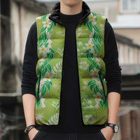 Aloha Hawaii Tuberose Lei Sleeveless Puffer Jacket Tropical Vibes Green Color - Polynesian Pride